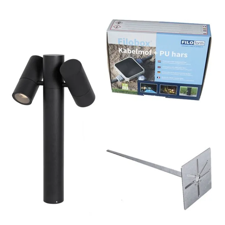 QAZQA Stehlampen Außen|Gartenbeleuchtung*Stehende Außenleuchte schwarz 50 cm 2-Licht verstellbar - Duo