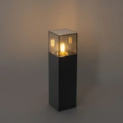 QAZQA Stehlampen Außen|Gartenbeleuchtung*Stehende Außenleuchte schwarz mit Rauchglas 30 cm - Dänemark