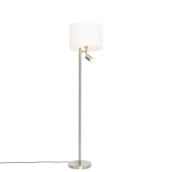 QAZQA Stehlampen|Wohnzimmerlampen*Stehlampe aus Stahl mit weißem Schirm und Leselampe - Jelena