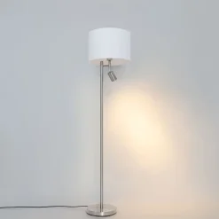 QAZQA Stehlampen|Wohnzimmerlampen*Stehlampe aus Stahl mit weißem Schirm und Leselampe - Jelena