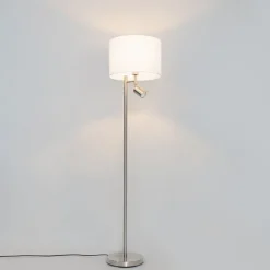 QAZQA Stehlampen|Wohnzimmerlampen*Stehlampe aus Stahl mit weißem Schirm und Leselampe - Jelena