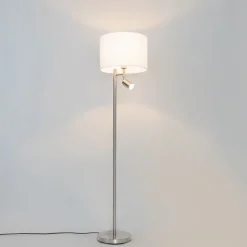 QAZQA Stehlampen|Wohnzimmerlampen*Stehlampe aus Stahl mit weißem Schirm und Leselampe - Jelena