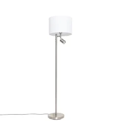 QAZQA Stehlampen|Wohnzimmerlampen*Stehlampe aus Stahl mit weißem Schirm und Leselampe - Jelena