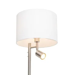 QAZQA Stehlampen|Wohnzimmerlampen*Stehlampe aus Stahl mit weißem Schirm und Leselampe - Jelena