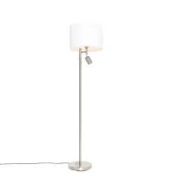 QAZQA Stehlampen|Wohnzimmerlampen*Stehlampe aus Stahl mit weißem Schirm und Leselampe - Jelena