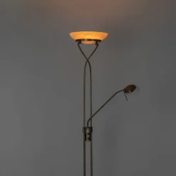 QAZQA Schlafzimmerlampen|Küchenlampen*Stehlampe Bronze inkl. LED und Dimmer mit Leselampe - Empoli