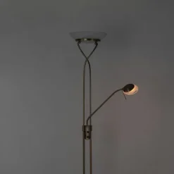 QAZQA Schlafzimmerlampen|Küchenlampen*Stehlampe Bronze inkl. LED und Dimmer mit Leselampe - Empoli