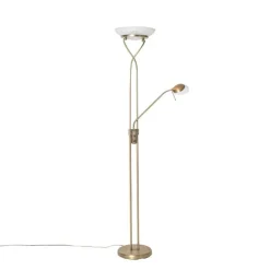 QAZQA Schlafzimmerlampen|Küchenlampen*Stehlampe Bronze inkl. LED und Dimmer mit Leselampe - Empoli