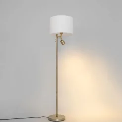 QAZQA Schlafzimmerlampen|Küchenlampen*Stehlampe Bronze mit weißem Schirm und Leselampe - Jelena