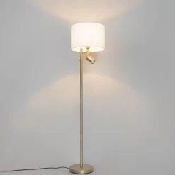 QAZQA Schlafzimmerlampen|Küchenlampen*Stehlampe Bronze mit weißem Schirm und Leselampe - Jelena