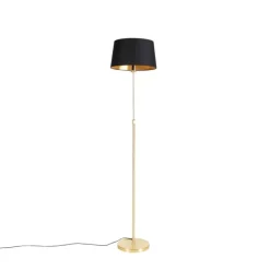 QAZQA Stehlampen|Wohnzimmerlampen*Stehlampe Gold / Messing mit schwarzem Schirm 35 cm verstellbar - Parte