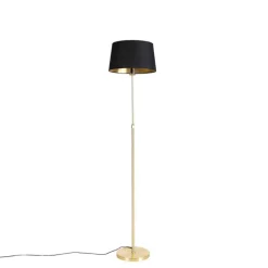 QAZQA Stehlampen|Wohnzimmerlampen*Stehlampe Gold / Messing mit schwarzem Schirm 35 cm verstellbar - Parte