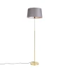 QAZQA Stehlampen|Wohnzimmerlampen*Stehlampe gold / messing mit Leinenschirm grau 45 cm - Parte