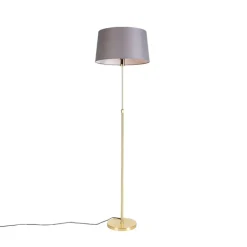 QAZQA Stehlampen|Wohnzimmerlampen*Stehlampe gold / messing mit Leinenschirm grau 45 cm - Parte
