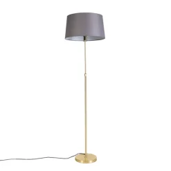 QAZQA Stehlampen|Wohnzimmerlampen*Stehlampe gold / messing mit Leinenschirm grau 45 cm - Parte
