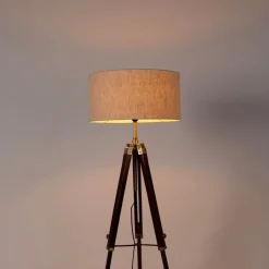 QAZQA Stehlampen|Wohnzimmerlampen*Stehlampe Messing mit Schirm hellgrau 50 cm Stativ - Cortin