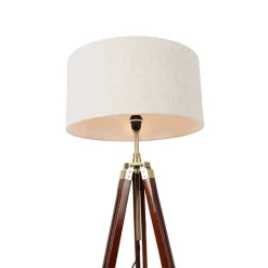 QAZQA Stehlampen|Wohnzimmerlampen*Stehlampe Messing mit Schirm hellgrau 50 cm Stativ - Cortin