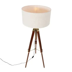 QAZQA Stehlampen|Wohnzimmerlampen*Stehlampe Messing mit Schirm hellgrau 50 cm Stativ - Cortin