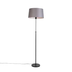 QAZQA Stehlampen|Wohnzimmerlampen*Stehlampe schwarz mit dunkelgrauem Leinenschirm 45 cm - Parte