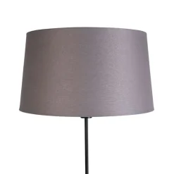 QAZQA Stehlampen|Wohnzimmerlampen*Stehlampe schwarz mit dunkelgrauem Leinenschirm 45 cm - Parte