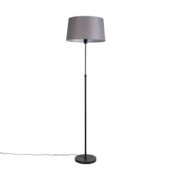 QAZQA Stehlampen|Wohnzimmerlampen*Stehlampe schwarz mit dunkelgrauem Leinenschirm 45 cm - Parte