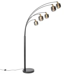 QAZQA Schlafzimmerlampen|Küchenlampen*Stehlampe Schwarz mit Gold mit Rauchglas 5 Lichter - Zuzanna