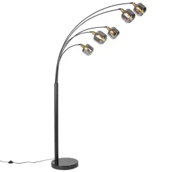 QAZQA Schlafzimmerlampen|Küchenlampen*Stehlampe Schwarz mit Gold mit Rauchglas 5 Lichter - Zuzanna