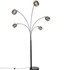 QAZQA Schlafzimmerlampen|Küchenlampen*Stehlampe Schwarz mit Gold mit Rauchglas 5 Lichter - Zuzanna