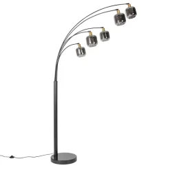 QAZQA Schlafzimmerlampen|Küchenlampen*Stehlampe Schwarz mit Gold mit Rauchglas 5 Lichter - Zuzanna