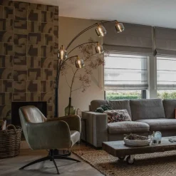 QAZQA Schlafzimmerlampen|Küchenlampen*Stehlampe Schwarz mit Gold mit Rauchglas 5 Lichter - Zuzanna