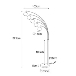 QAZQA Schlafzimmerlampen|Küchenlampen*Stehlampe Schwarz mit Gold mit Rauchglas 5 Lichter - Zuzanna