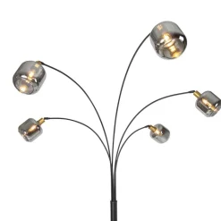 QAZQA Schlafzimmerlampen|Küchenlampen*Stehlampe Schwarz mit Gold mit Rauchglas 5 Lichter - Zuzanna