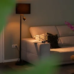 QAZQA Stehlampen|Wohnzimmerlampen*Stehlampe schwarz mit goldenem Interieur und Leselampe - Jelena