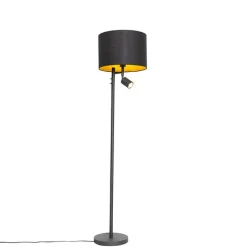 QAZQA Stehlampen|Wohnzimmerlampen*Stehlampe schwarz mit goldenem Interieur und Leselampe - Jelena
