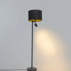 QAZQA Stehlampen|Wohnzimmerlampen*Stehlampe schwarz mit goldenem Interieur und Leselampe - Jelena