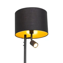 QAZQA Stehlampen|Wohnzimmerlampen*Stehlampe schwarz mit goldenem Interieur und Leselampe - Jelena