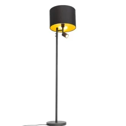 QAZQA Stehlampen|Wohnzimmerlampen*Stehlampe schwarz mit goldenem Interieur und Leselampe - Jelena