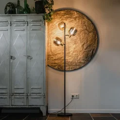 QAZQA Schlafzimmerlampen|Küchenlampen*Stehlampe schwarz mit Gold mit Rauchglas 3 Lichter - Zuzanna