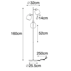 QAZQA Schlafzimmerlampen|Küchenlampen*Stehlampe schwarz mit Gold mit Rauchglas 3 Lichter - Zuzanna