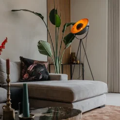 QAZQA Schlafzimmerlampen|Esszimmerlampen*Stehlampe schwarz mit goldenem 42 cm verstellbarem Stativ - Magnax