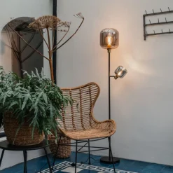 QAZQA Stehlampen|Wohnzimmerlampen*Stehlampe schwarz mit Gold mit Rauchglas 2 Lichter - Zuzanna