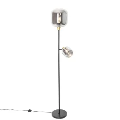QAZQA Stehlampen|Wohnzimmerlampen*Stehlampe schwarz mit Gold mit Rauchglas 2 Lichter - Zuzanna