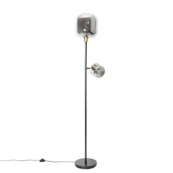 QAZQA Stehlampen|Wohnzimmerlampen*Stehlampe schwarz mit Gold mit Rauchglas 2 Lichter - Zuzanna