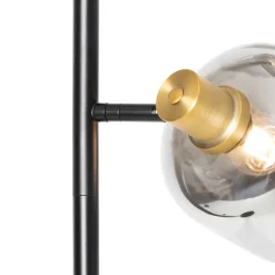 QAZQA Stehlampen|Wohnzimmerlampen*Stehlampe schwarz mit Gold mit Rauchglas 2 Lichter - Zuzanna