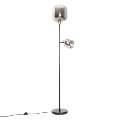 QAZQA Stehlampen|Wohnzimmerlampen*Stehlampe schwarz mit Gold mit Rauchglas 2 Lichter - Zuzanna