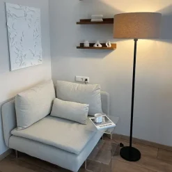 QAZQA Schlafzimmerlampen|Küchenlampen*Stehlampe schwarz mit Schirm hellbraun 50 cm - Simplo