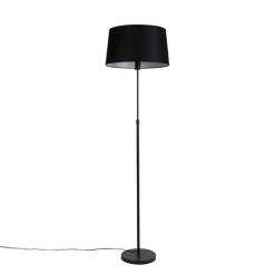 QAZQA Stehlampen|Wohnzimmerlampen*Stehlampe schwarz mit schwarzem Leinenschirm 45cm verstellbar - Parte