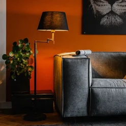 QAZQA Stehlampen|Wohnzimmerlampen*Stehlampe schwarz mit schwarzem Schirm und verstellbarem Arm - Ladas