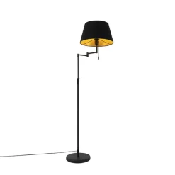 QAZQA Stehlampen|Wohnzimmerlampen*Stehlampe schwarz mit schwarzem Schirm und verstellbarem Arm - Ladas