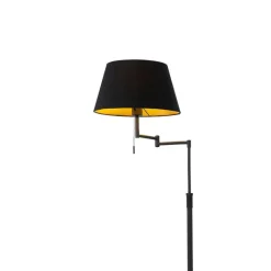 QAZQA Stehlampen|Wohnzimmerlampen*Stehlampe schwarz mit schwarzem Schirm und verstellbarem Arm - Ladas